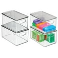 thumbnail image 1 of mDesign Plastic Office Storage Bin Box with Lid and Handles, 4 Pack, Clear/Gray, 1 of 8
