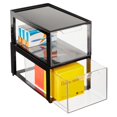 thumbnail image 1 of mDesign Plastic Office Storage Stack Organizer with Drawer, 2 Pack, Black/Clear, 1 of 9