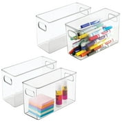 mDesign Plastic Office Supply Organizer Storage Bins with Handles, 2 Pack, Clear