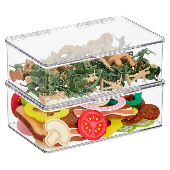 mDesign Plastic Playroom/Gaming Storage Organizer Box, Hinge Lid, 2 Pack, Clear