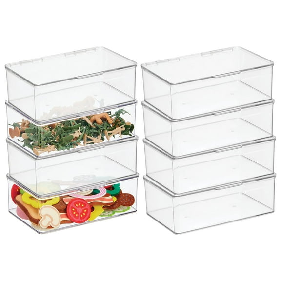 mDesign Plastic Playroom/Gaming Storage Organizer Box, Hinge Lid, 8 Pack, Clear