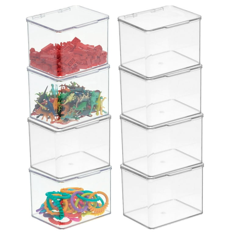 mDesign Plastic Bathroom Vanity Storage Organizer Bin Box with Hinged Lid,  Clear