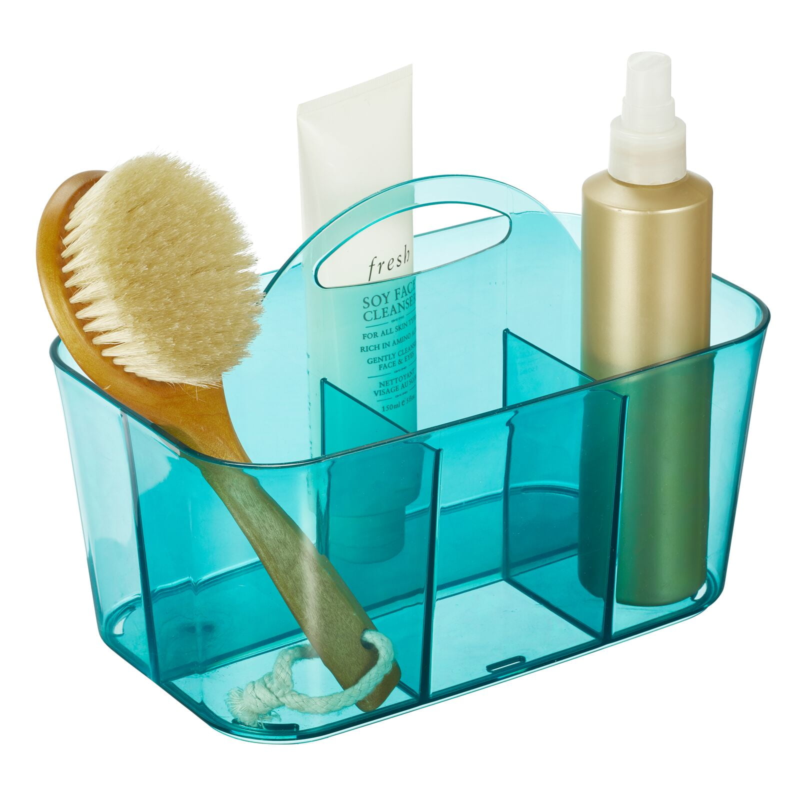 mDesign Plastic Portable Bathroom Shower Caddy Tote with Handle, Dark Aqua Tint
