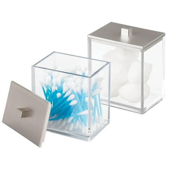 mDesign Plastic Rectangle Apothecary Canister, 2 Pack, Clear/Brushed Chrome