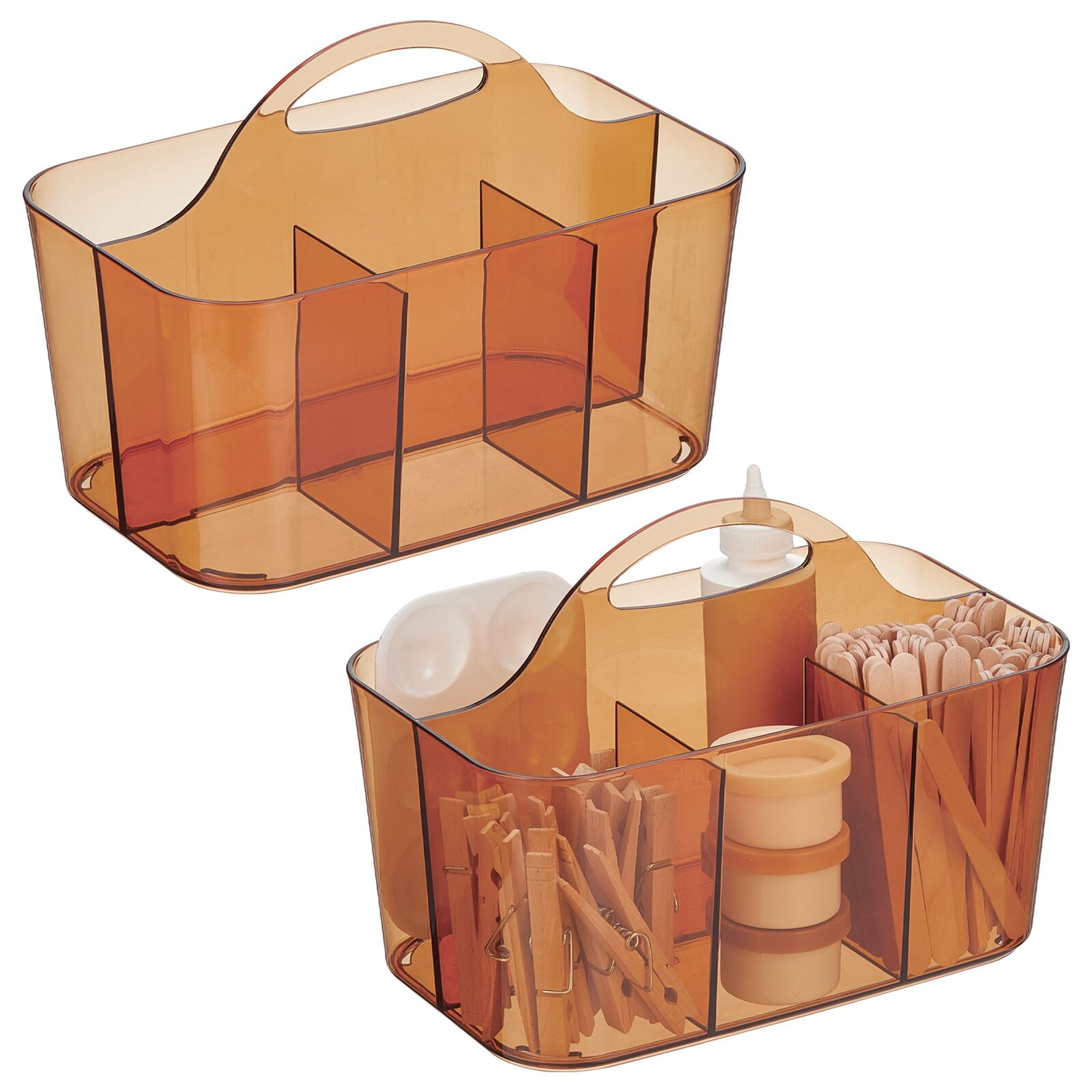 mDesign Plastic Sewing/Craft Storage Organizer Caddy Tote Bin, 2 Pack, Sand  Tint