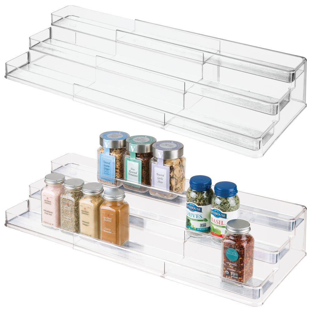 mDesign Expandable Plastic Spice Rack Kitchen Drawer Organizer - 3
