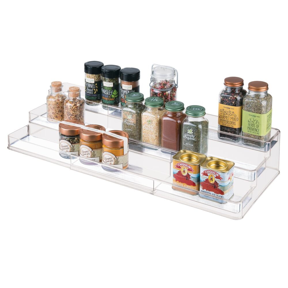 Hapirm Spice Shelf Organizer for Cabinet, Stackable Cabinet Shelf Kitchen Cabinet  Organizers and Storage with Safety Guardrail for Spice Rack Kitchen Counter  Accessories,Stainless Steel (Sliver) 