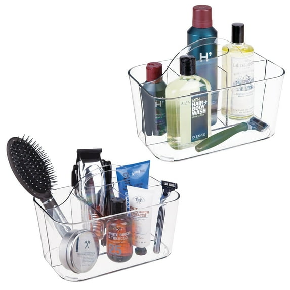 mDesign Plastic Shower Caddy Storage Organizer Basket with Handle, 2 Pack, Clear