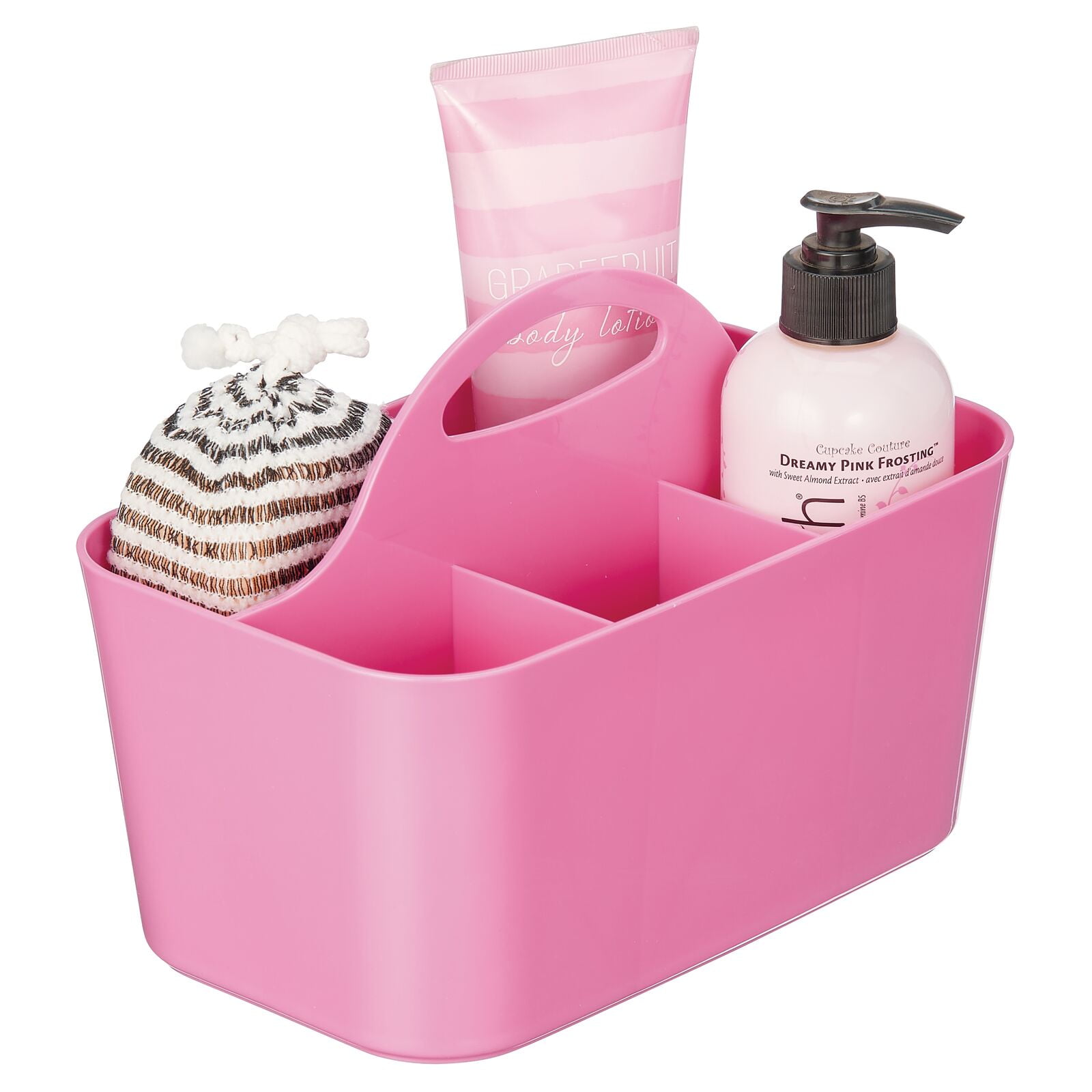 mDesign Plastic Shower Caddy Storage Organizer Basket with Handle, Rose Pink