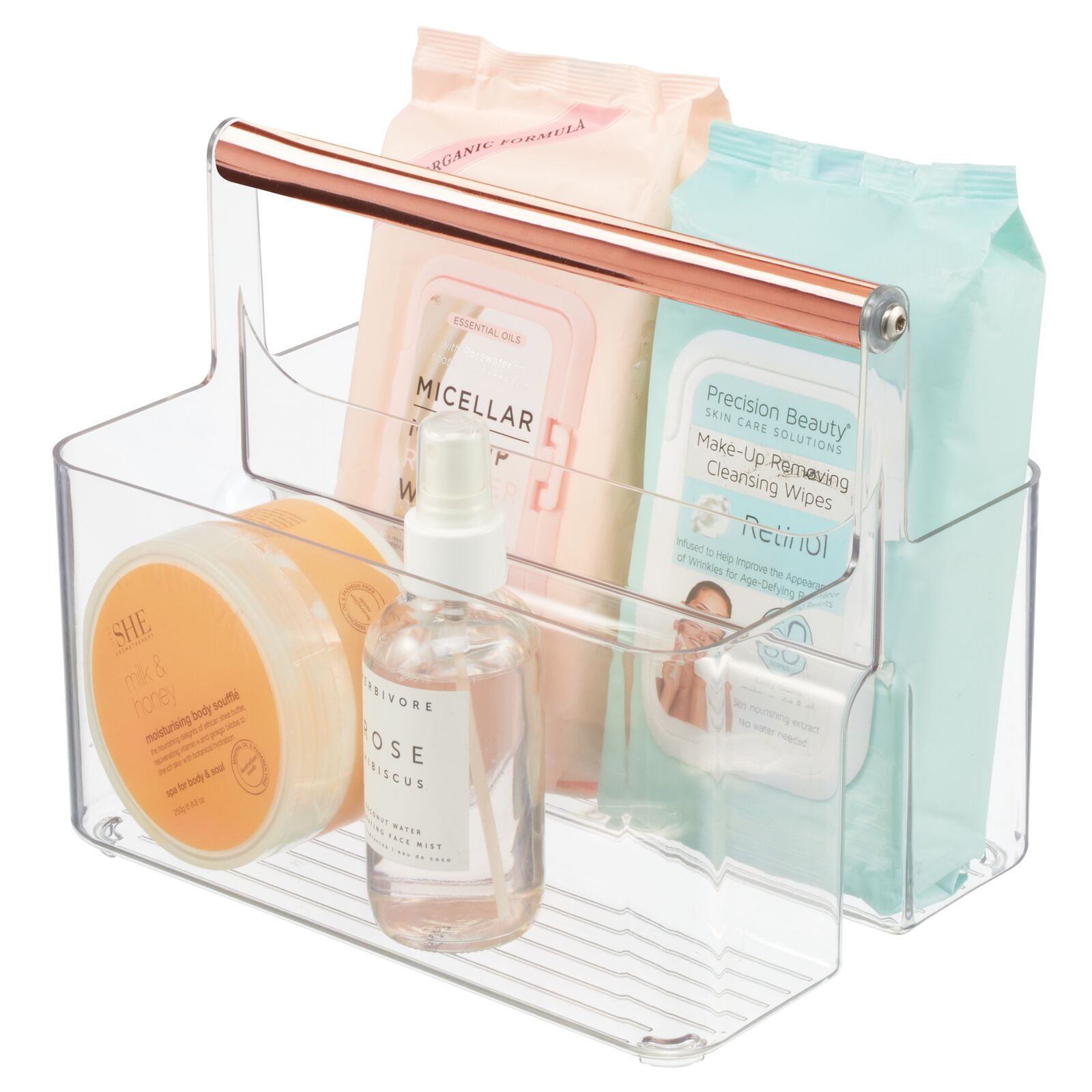 mDesign Plastic Shower Caddy Storage Organizer Utility Tote - Clear/Rose  Gold 