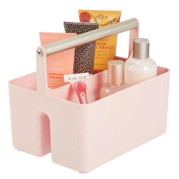 mDesign Plastic Shower Caddy Storage Organizer Utility Tote - Light Pink/Satin