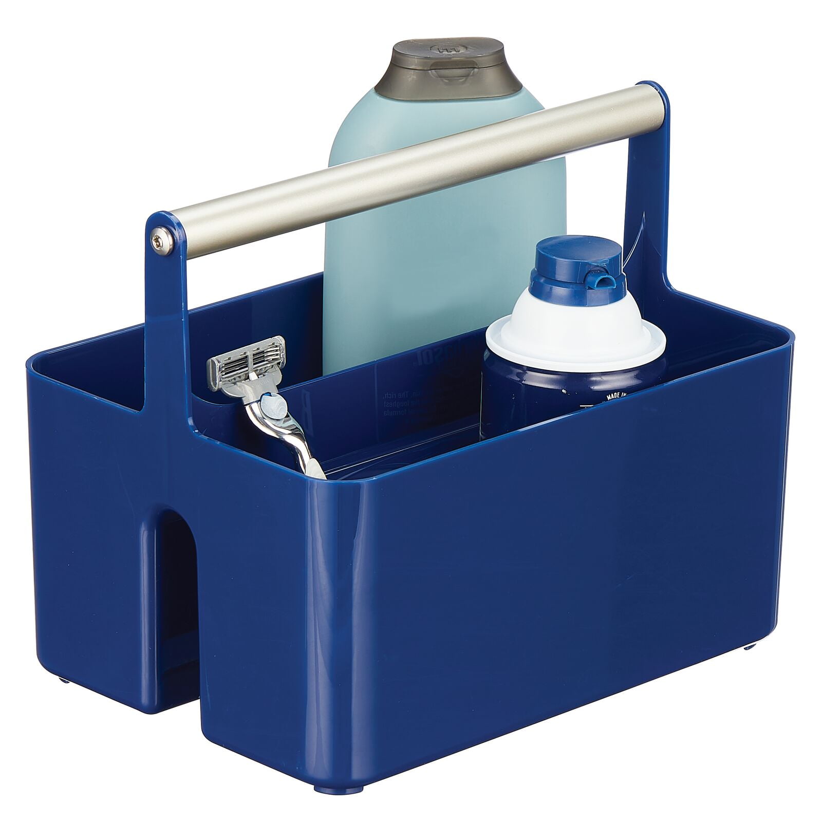 mDesign Plastic Shower Caddy Storage Organizer Utility Tote Navy Blue/Satin
