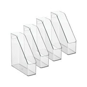 mDesign Plastic Slim Vertical File Folder Storage Organizer Bin with Handle, Hold Notebooks, Binders, Envelopes, Magazines for Home Office, Work Desktops, Ligne Collection, 4 Pack, Clear Clear Pack of
