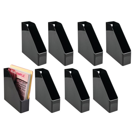 mDesign Plastic Slim File Folder Storage Organizer with Handle, 8 Pack, Black
