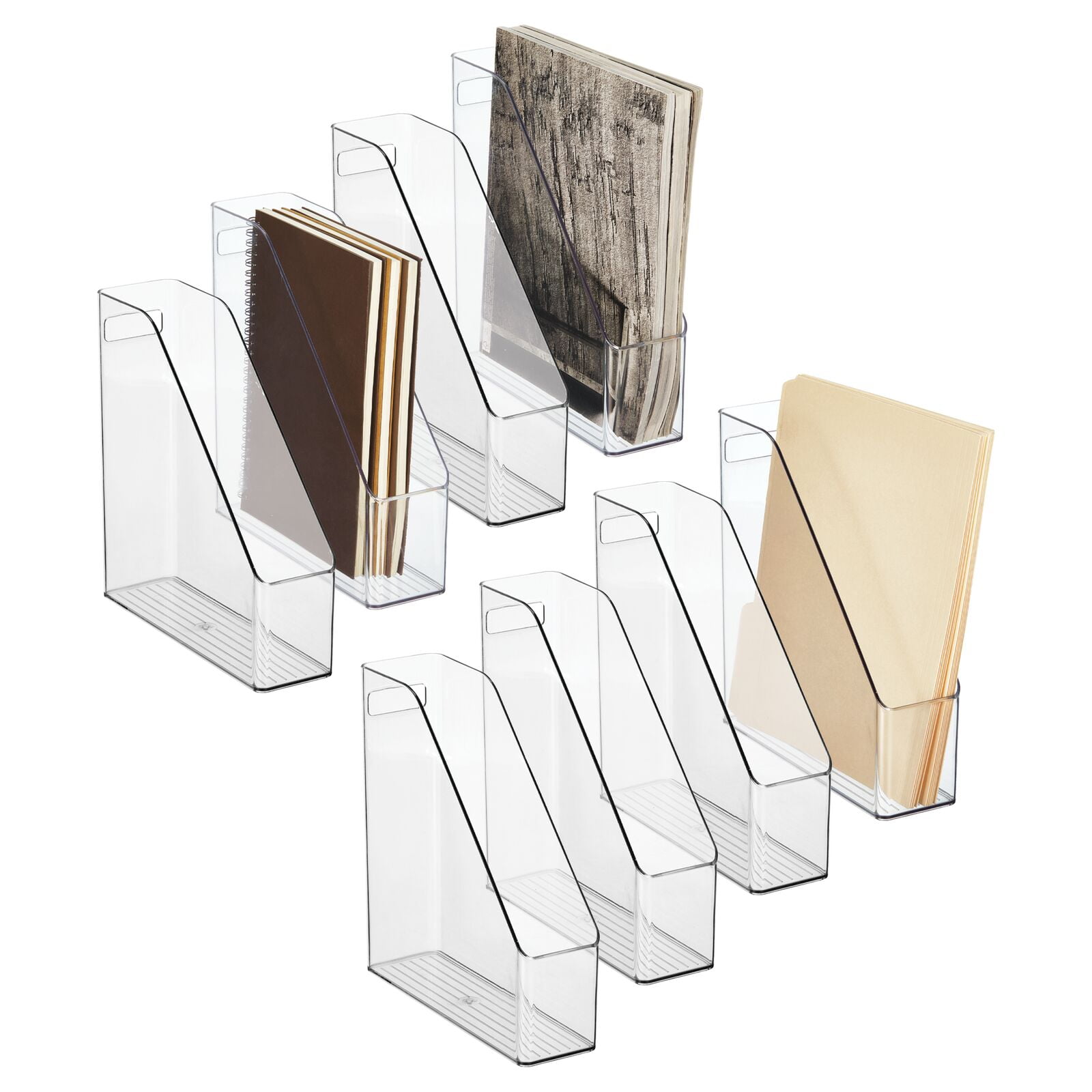 Clear Plastic Slim File Folder Storage Organizer with Handle, 8 Pack