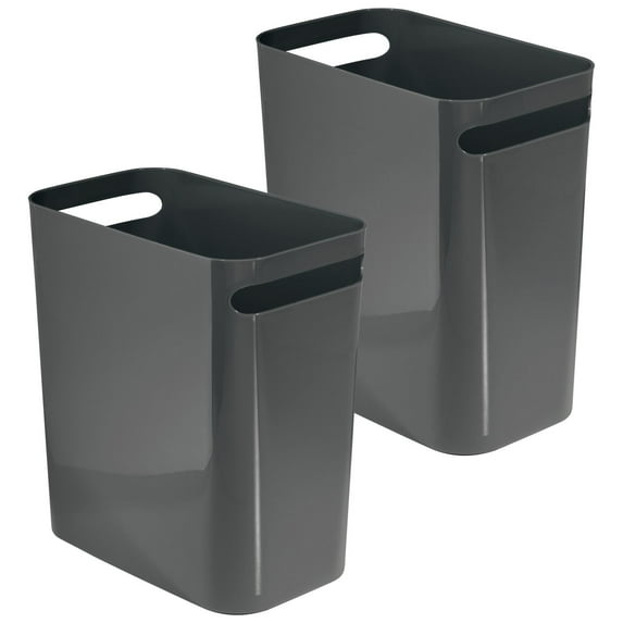 mDesign Plastic Slim Large 2.5 Gallon Trash Can Wastebasket - 2 Pack, Dark Gray
