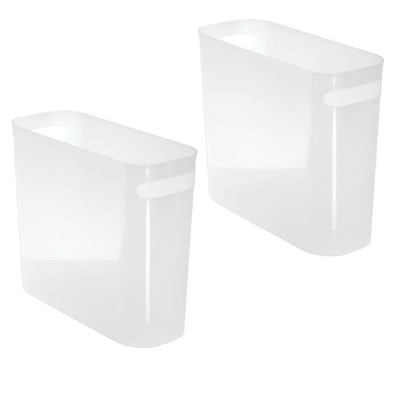 mDesign Plastic Small 1.5 Gal./5.7 Liter Trash Can, Handles, 2 Pack, Clear Frost