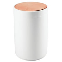 mDesign Plastic Small Round Trash Can Wastebasket, Swing Lid - White/Rose Gold