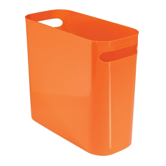 mDesign Plastic Small Trash Can, 1.5 Gallon/5.7-Liter Wastebasket, Garbage Container Bin with Handles for Bathroom, Kitchen, Home Office - Holds Waste, Recycling, 10" High - Aura Collection - Orange