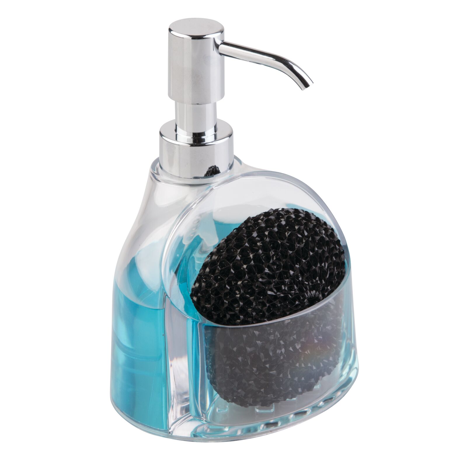 mDesign Plastic Soap Pump Caddy and Sponge Holder for Kitchen Sink