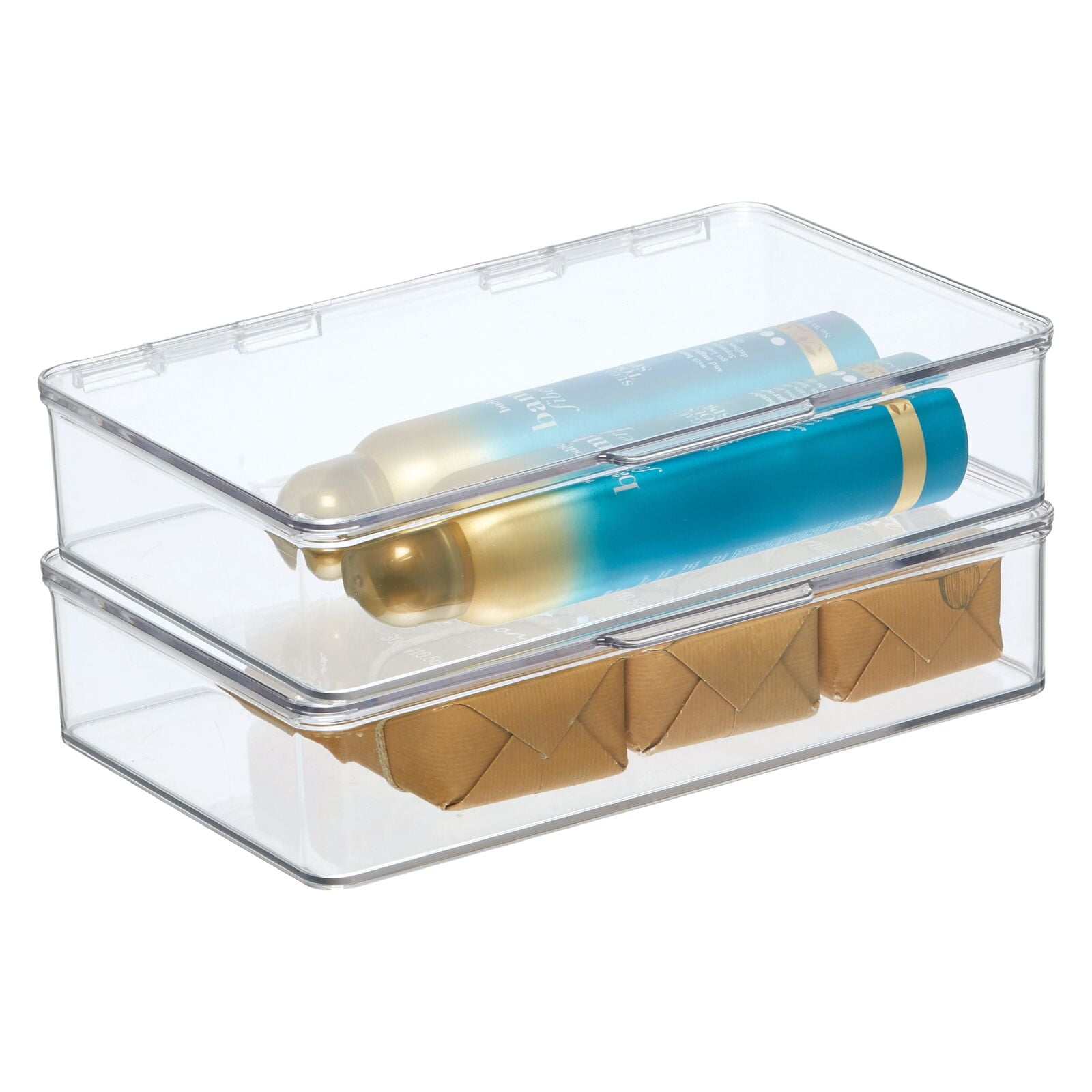 mDesign Plastic Stackable Bathroom Organizer Bin, Hinged Lid 2 Pack