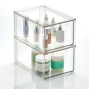 mDesign Plastic Stackable Bathroom Storage Organizer with Drawer, 2 Pack, Clear