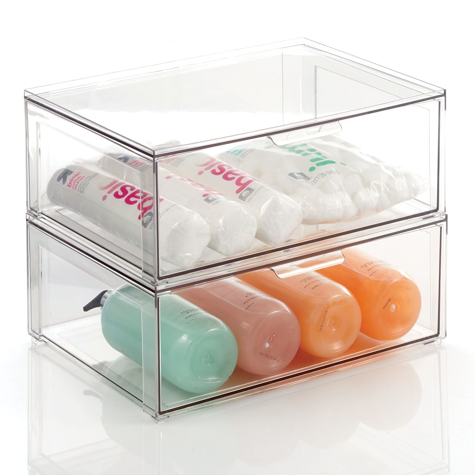 4pcs Stackable Clear Drawer Storage Bins With Lid, Durable Storage Boxes  For Cosmetic, Toiletry, Stationery, Household Storage Organizer Bathroom, De