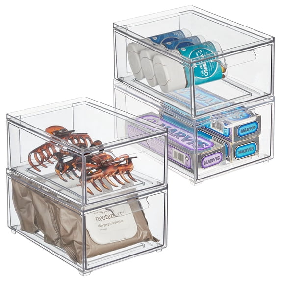 mDesign Plastic Stackable Bathroom Storage Organizer with Drawer, 4 ...