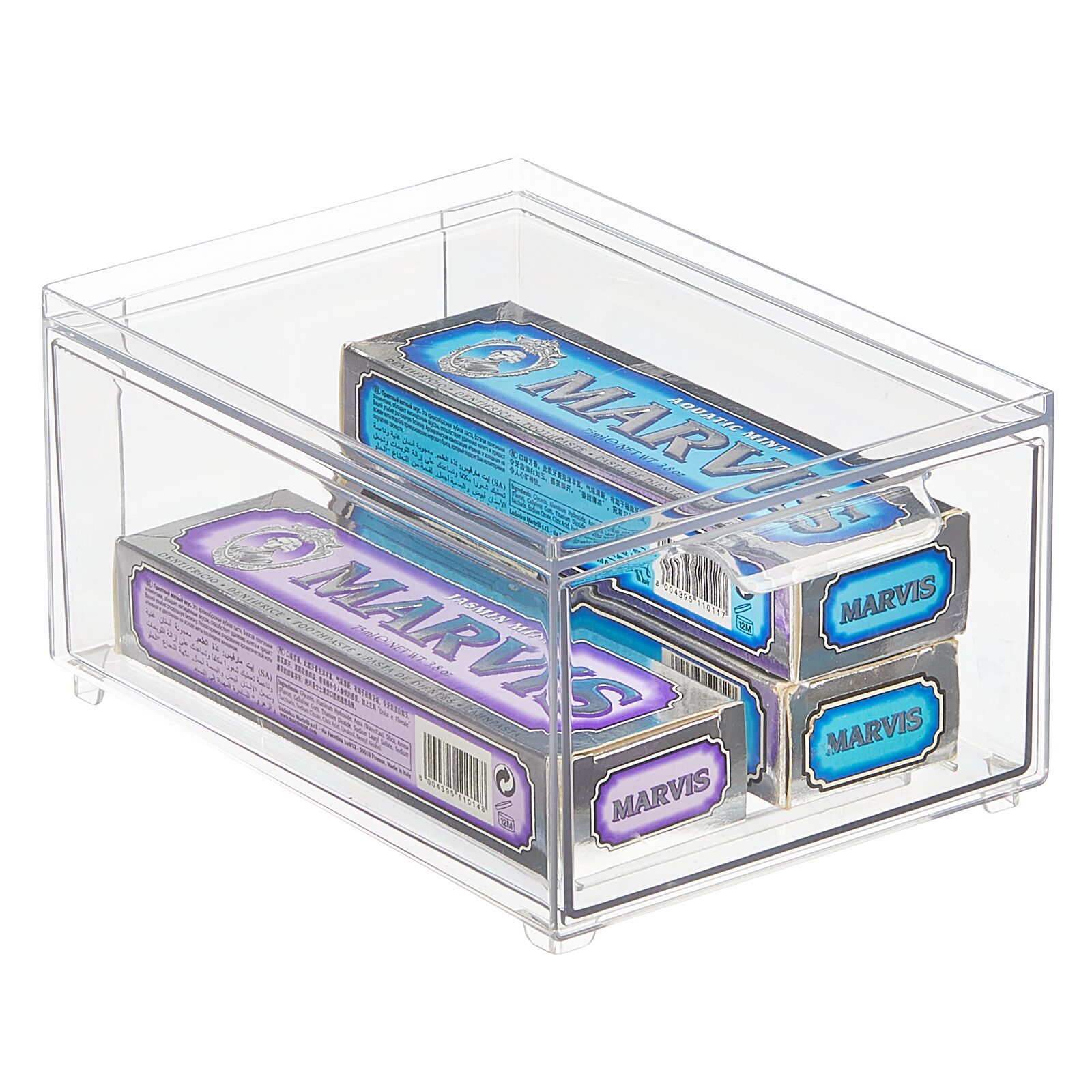 mDesign Plastic Stackable Bathroom Vanity Storage Organizer with Drawer Clear