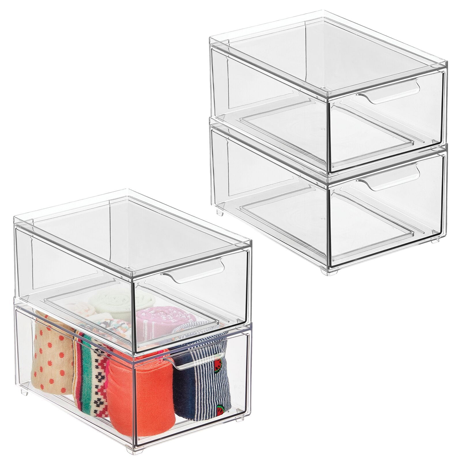 mDesign Stackable Plastic Storage Closet Bin Boxes with Pull-Out Drawers -  Clear 