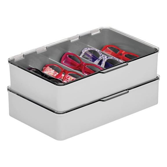 mDesign Plastic Stackable Eyeglass Organizer, 5 Sections, 2 Pack, Gray/Clear