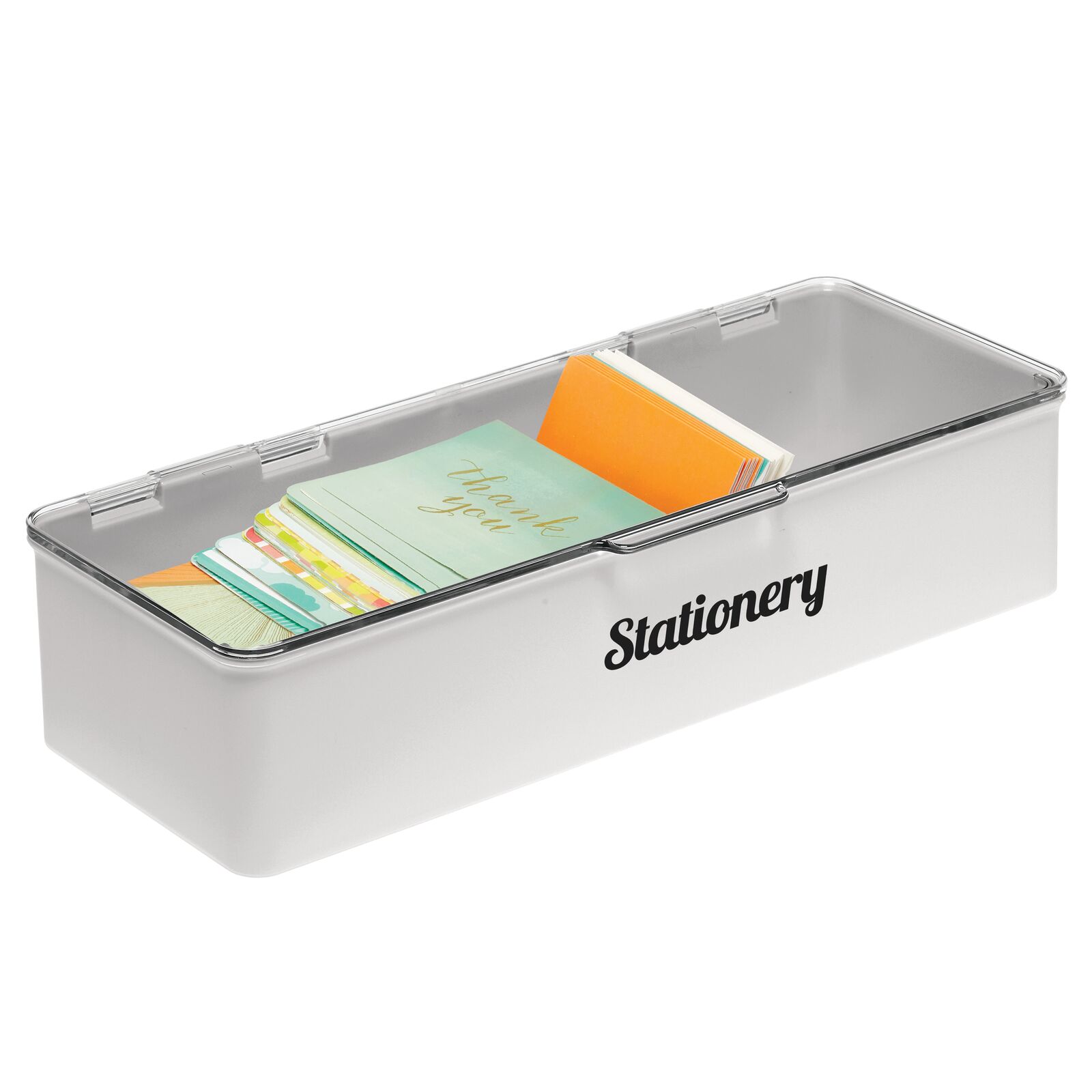 mDesign Plastic Stackable Home, Office Storage Box + 32 Labels Gray