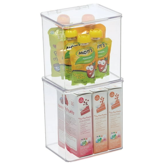 mDesign Plastic Stackable Kitchen Food Storage Box, Hinged Lid, 2 Pack - Clear