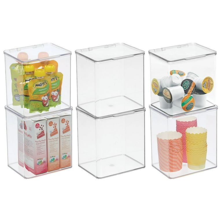 mDesign Plastic Stackable Kitchen Food Storage Box, Hinged Lid,