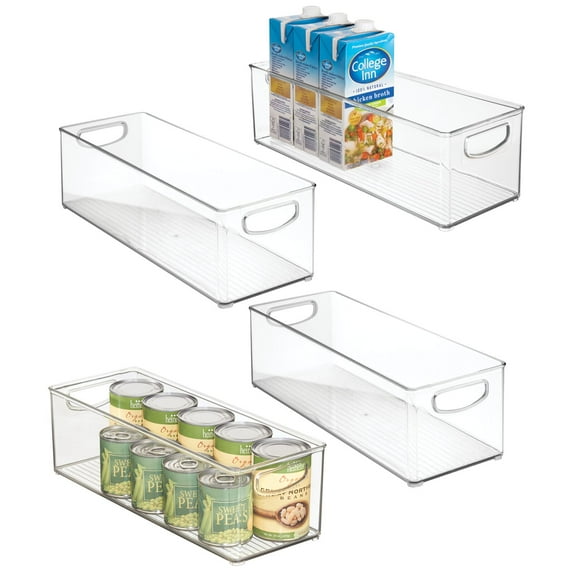 mDesign Plastic Stackable Kitchen Organizer Storage Bin - 4 Pack - Clear