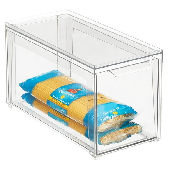 mDesign Plastic Stackable Kitchen Storage Organizer, Front Pull Drawer - Clear