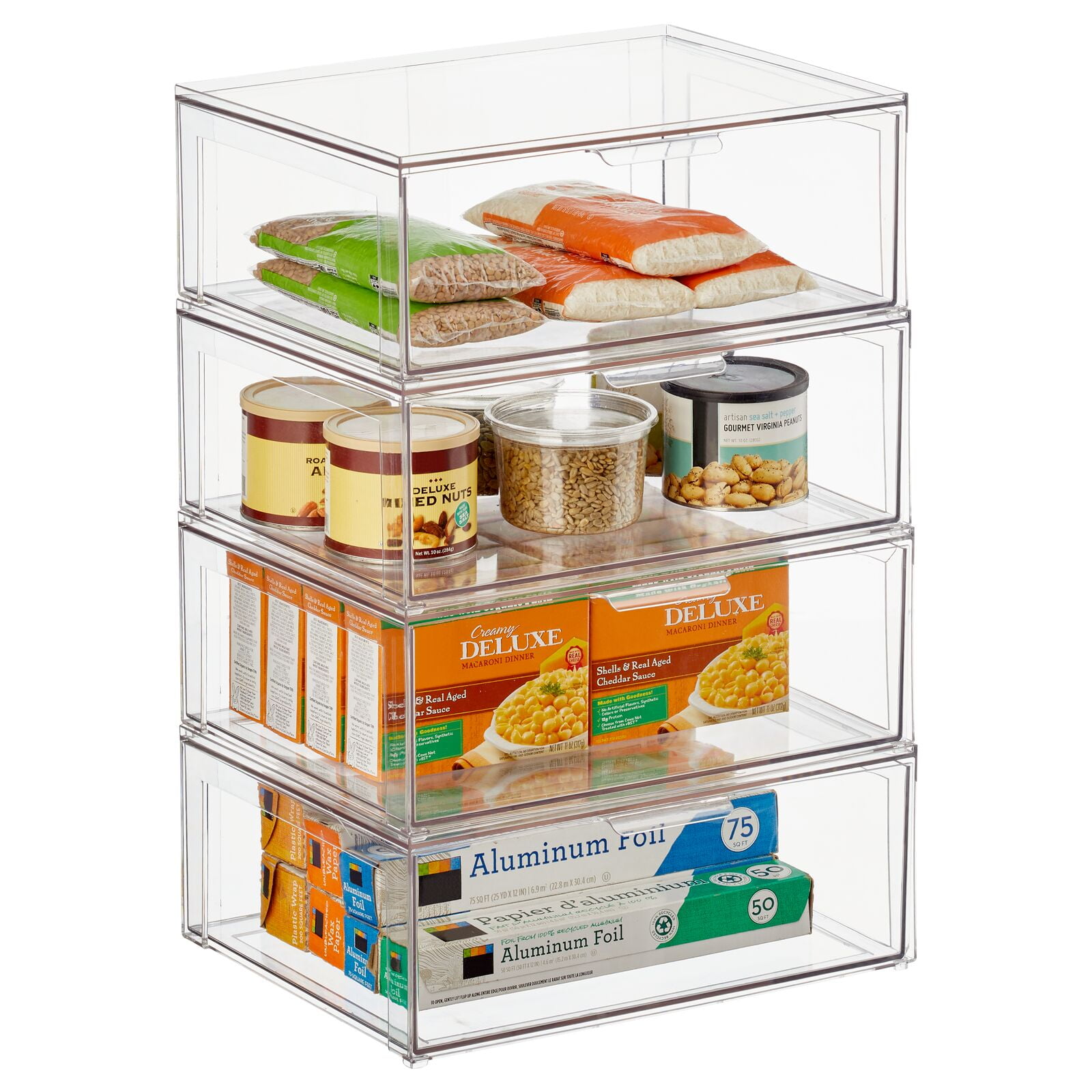 mDesign Plastic Stackable Kitchen Pantry Cabinet/Refrigerator Food Storage  Container Box, Attached Lid - Organizer for