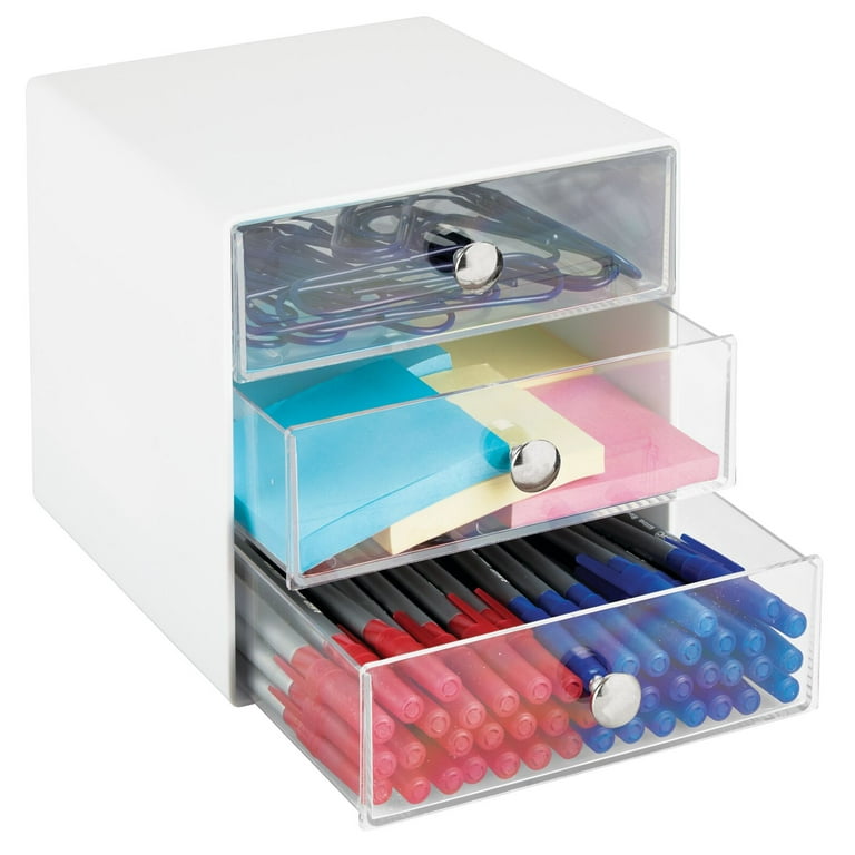 mDesign Plastic Home Office 3 Drawer Cube Storage Organizer - Desktop