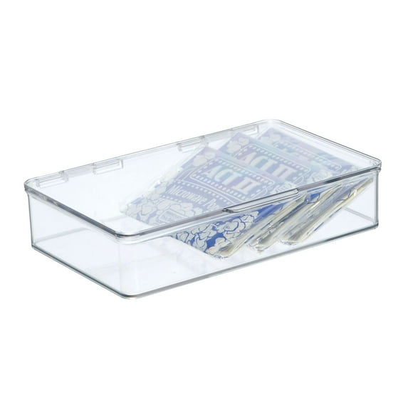 mDesign Plastic Stackable Organizer Container Bin Box with Hinged Lid - Clear
