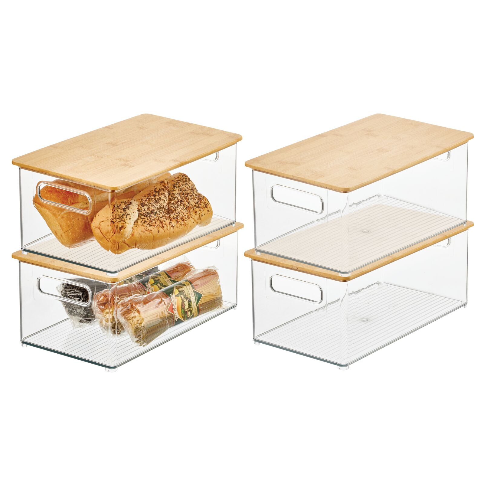  mDesign Plastic Deep Storage Bin Box Container with Lid and  Built-In Handles - Organization for Fruit, Snacks, or Food in Kitchen Pantry,  Cabinet, or Cupboard, Ligne Collection, 2 Pack, Clear/White: Home