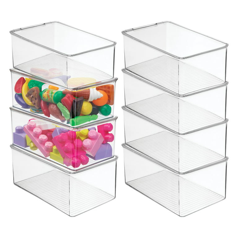 8ct mDesign Plastic Stacking Closet Storage Organizer Bin with Drawer, 8 Pack, Clear