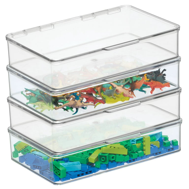 mDesign Plastic Stackable Toy Storage Bin w/ Attached Lid - 4 Pack - Clear