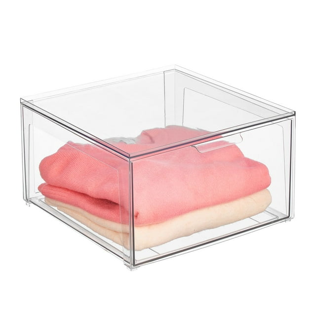 mDesign Plastic Stacking Closet Storage Organizer Bin with Pull Drawer