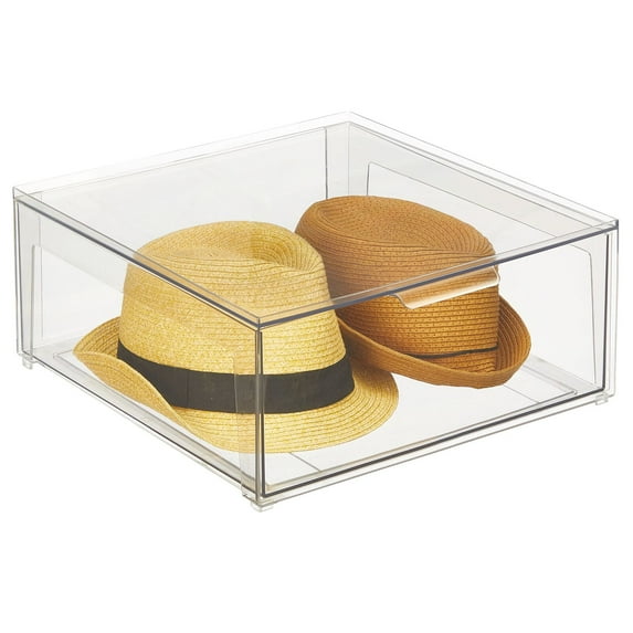 mDesign Plastic Stacking Closet Storage Organizer Bin with Pull Drawer, Clear