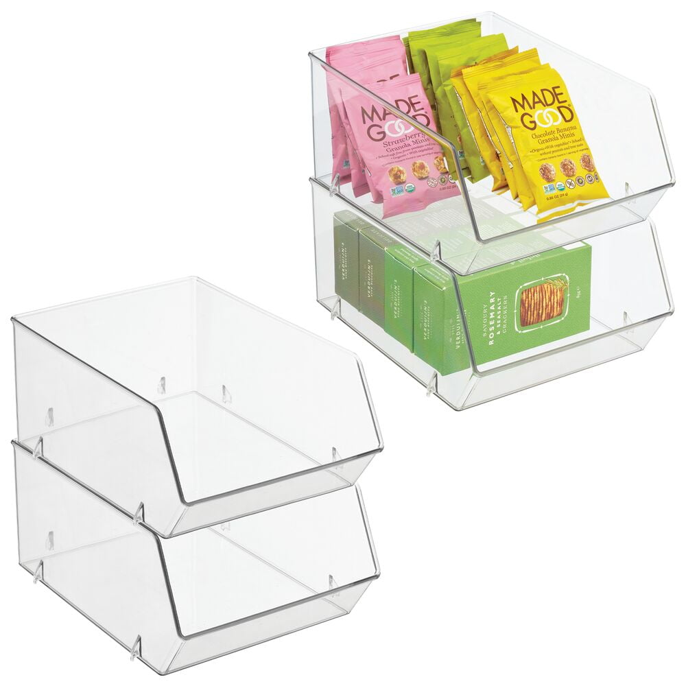 mDesign Plastic Stacking Food Storage Organizer Bin, 11" Deep, 4 Pack ...