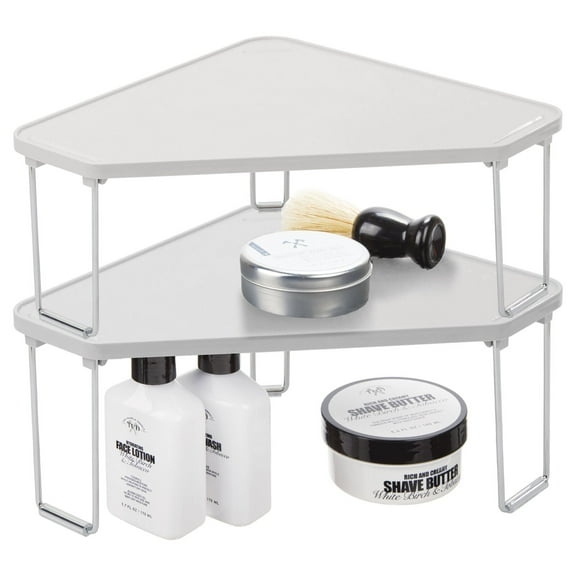 mDesign Plastic/Steel Corner Stackable Rack, Bathroom, 2 Pack, Stone Gray