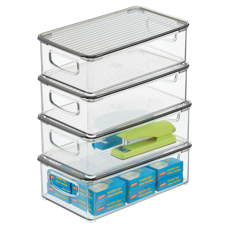 mDesign Plastic Closet Storage Organizer Container Bin, Handles - 4 Pack -  Clear