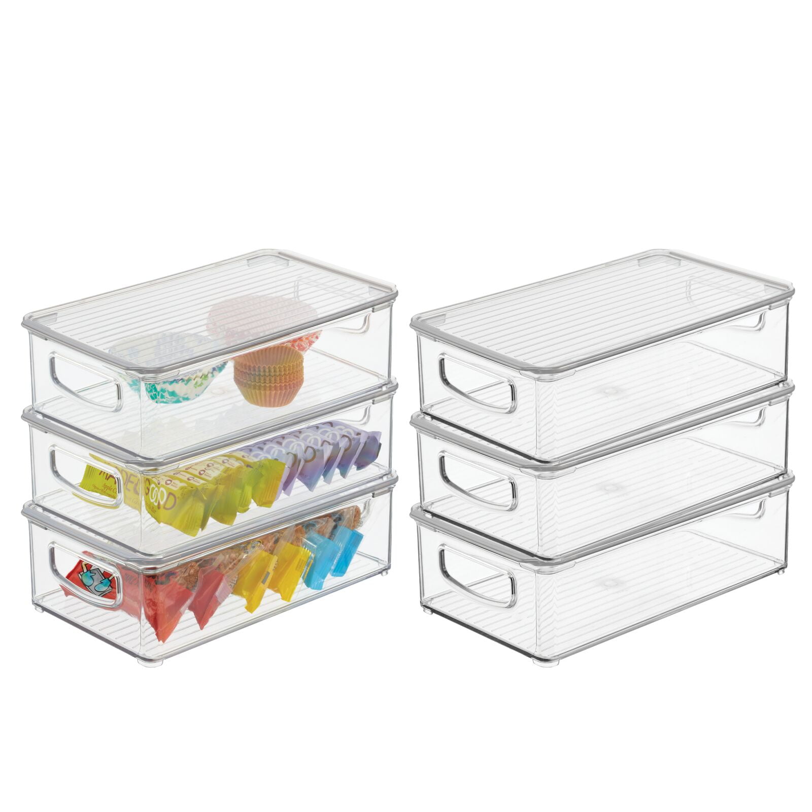 mDesign Plastic Storage Bin Box Container, Lid and Handles, 6 Pack, Clear/ Clear 