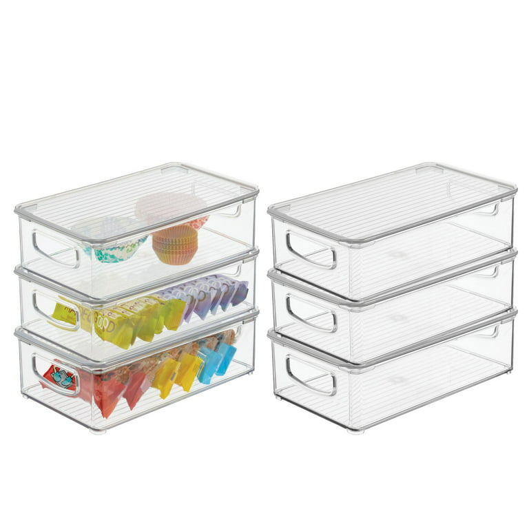 mDesign Plastic Storage Bin Box Container, Lid and Handles, 6 Pack,  Clear/Clear