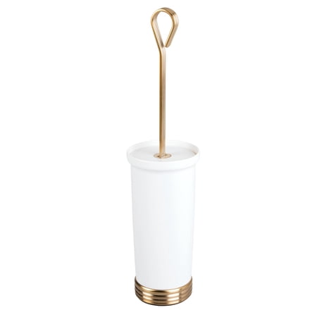 mDesign Plastic Toilet Bowl Brush & Holder, Non-Skid Base - White/Soft Brass